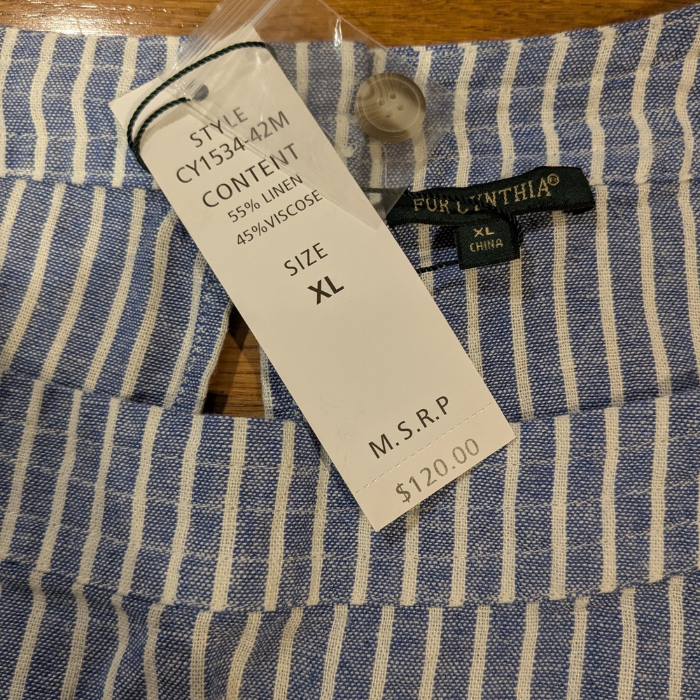 For Cynthia Side Button Blue Stripped Coastal Nautical Beach Dress NWT XL - Picture 12 of 12